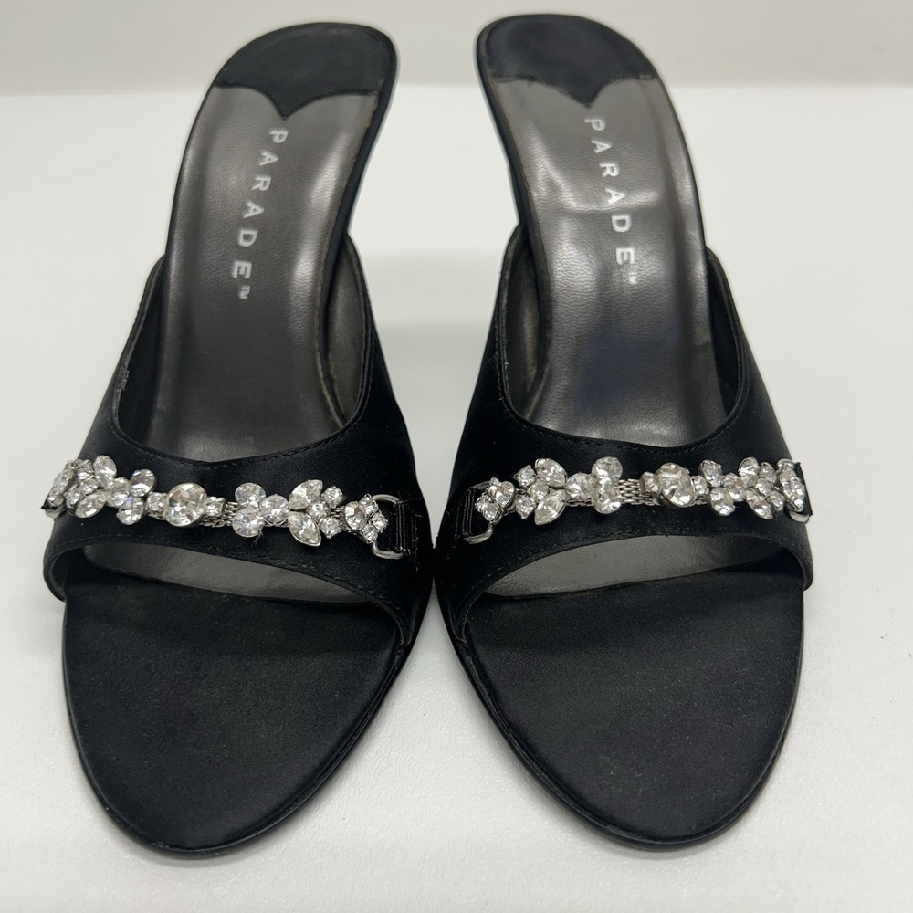 Vintage Parade Y2K Black Rhinestone Stiletto Mule Heels Party Cocktail Size 6 - Picture 6 of 14